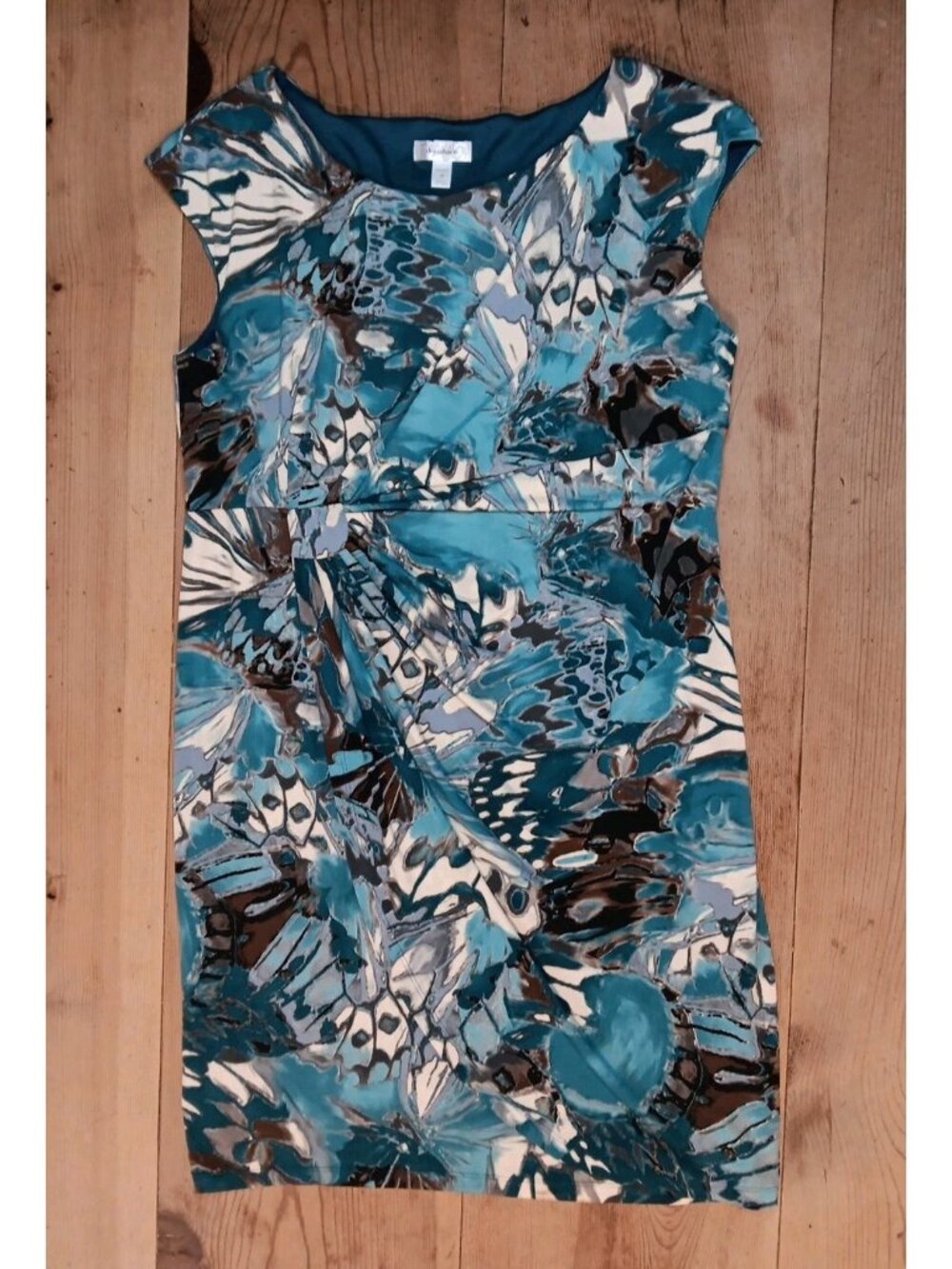 Dressbarn Woman Plus 18 Sleeveless Dress Blue Tan Floral Office Wearable Art